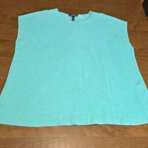 Eileen Fisher Turquoise/Aqua Muscle Tee Sweater Size S  Knit Italian Yarn Casual